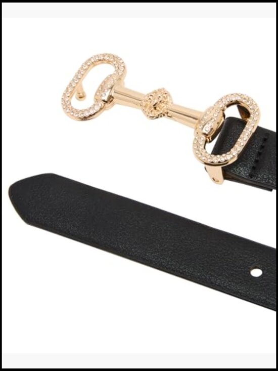 Faux Leather Horsebit Buckle Pant Belt